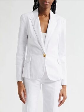 L’Agence Baldwin Cotton Denim Blazer Jacket White Sz M